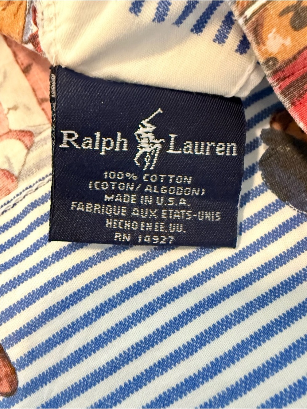 Vintage Ralph Lauren Polo Bear Full Flat Sheet 2 Pillowcases Blue Stripe USA 90s - Picture 3 of 11